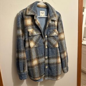Abercrombie & Fitch Blue and Tan Plaid Shirt Jacket